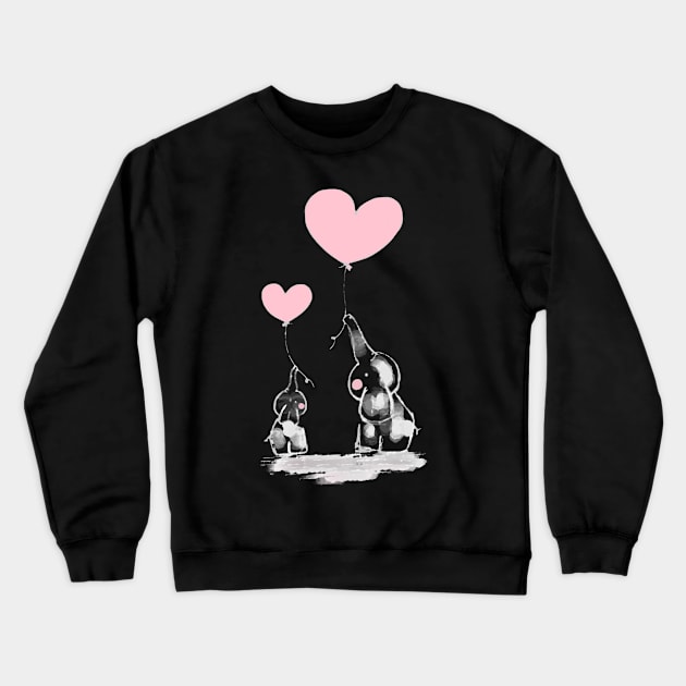 Two cute Elephants with Hearts - Oilpainting of Love Crewneck Sweatshirt by SPAZE